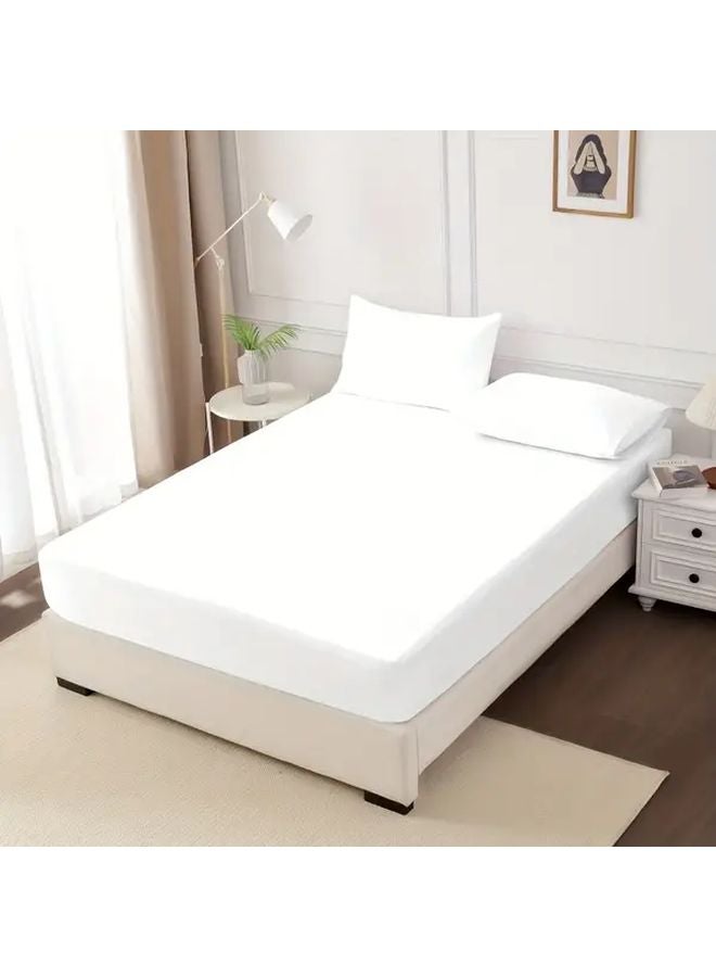 White 3 Piece Solid Color Bed Sheet Set With Pillowcases 100 Polyester Breathable Fabric Deep Pocket Fitted Sheet 70 87 By 78 74 Inches - Image 2